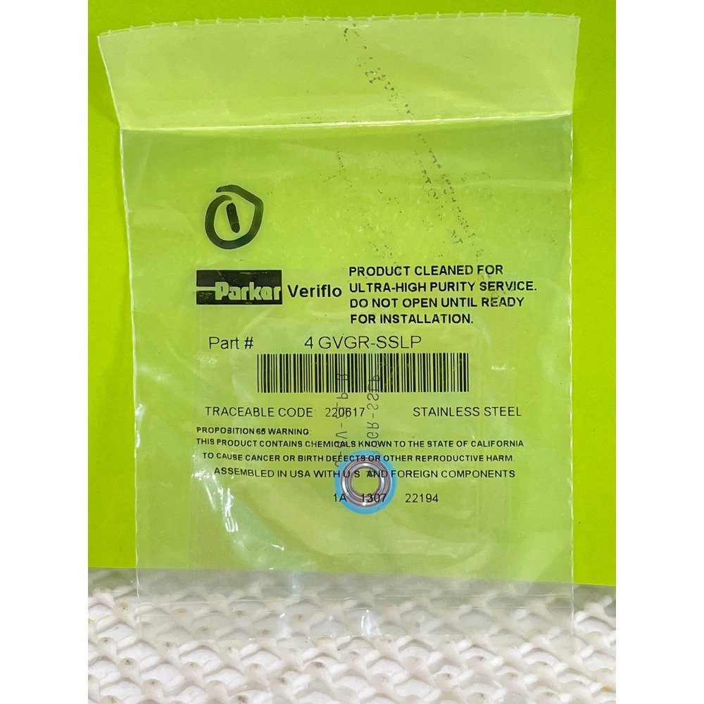Parker Veriflo 4 GVGR-SSLP Stainless Steel Gasket Blue PCTFE Retainer UHP SEALED